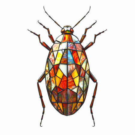 Stained glass bug isolated on white background. 3D illustration.の写真素材