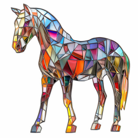 Illustration in stained glass style with abstract horse on a white backgroundの写真素材