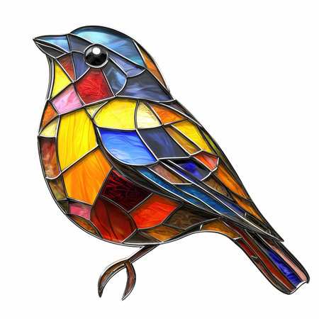 Colorful stained glass bird isolated on white background. Vector illustration.の写真素材
