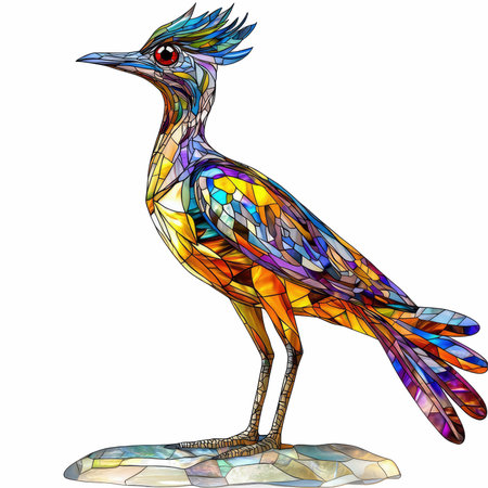 Illustration of a stained glass bird isolated on a white background.の写真素材
