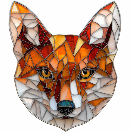 Abstract illustration of a red fox in stained glass style with geometric elementsの写真素材