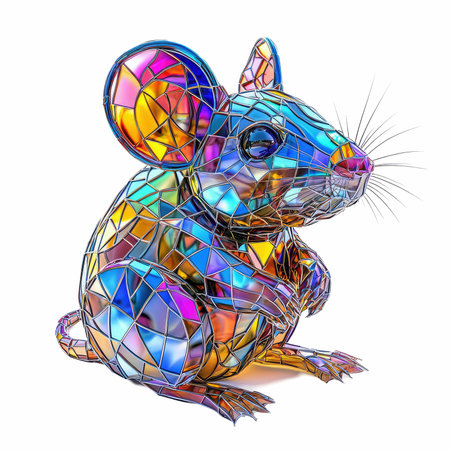 mouse with abstract multicolored mosaic isolated on white background. 3d illustrationの写真素材