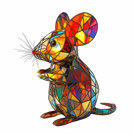 mouse in the style of stained glass isolated on a white background.の写真素材