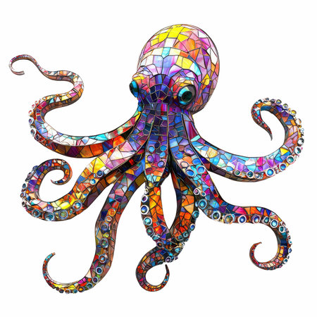 Octopus isolated on white background. Multicolored watercolor illustration.の写真素材
