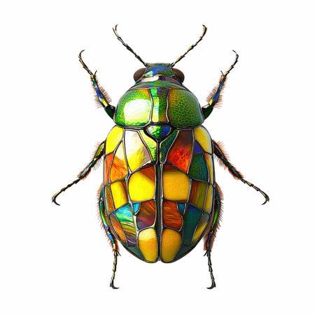 Colorful beetle isolated on white background. 3d rendering. Computer digital drawing.の写真素材
