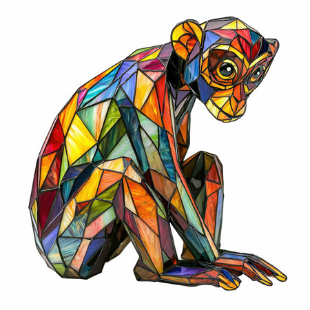 Illustration of a stained glass animal isolated on a white background.の写真素材