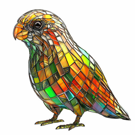 Illustration in stained glass style of a quail on a white backgroundの写真素材