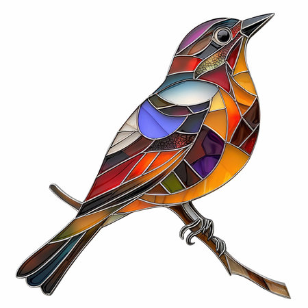 Illustration in stained glass style with a bird on a white backgroundの写真素材