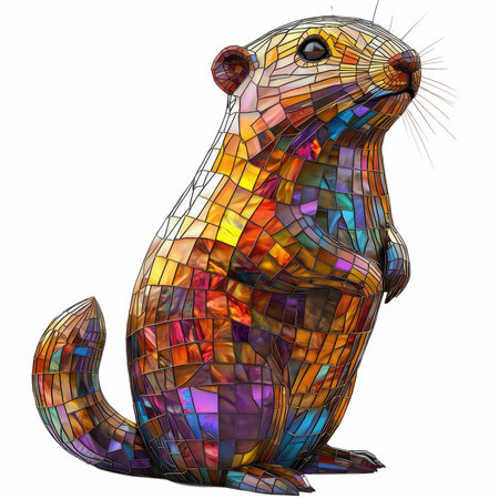 Illustration of a cute marmot in a stained glass style.の写真素材