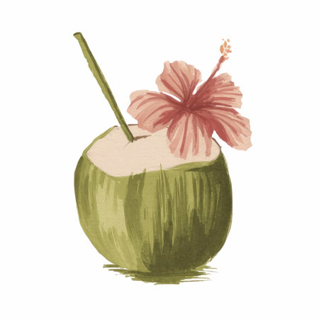Coconut watercolor illustration. Watercolor painting on a white background.の写真素材
