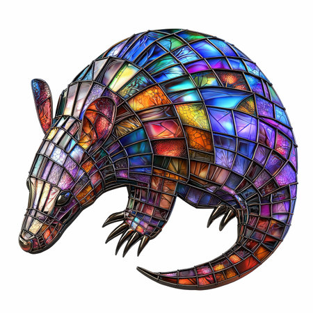 Illustration in stained glass style of an armadillo on a white backgroundの写真素材