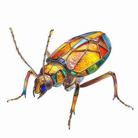 3D digital render of a colorful bug in stained glass isolated on white backgroundの写真素材