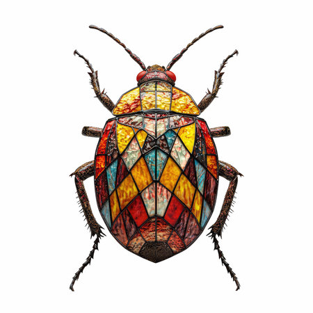Stained glass bug isolated on white background. 3D illustration.の写真素材