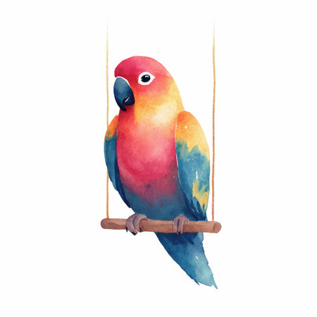 This vibrant watercolor illustration features a colorful parrot perched on a branch, showcasing stunning details and bright hues.の写真素材