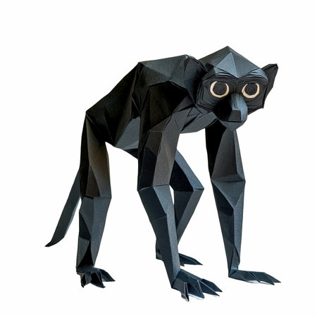 Black origami animal isolated on white background. 3d illustration.の写真素材