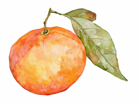 Watercolor illustration of tangerine. Isolated on white background.の写真素材