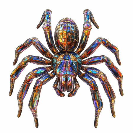 Colorful spider isolated on white background. Hand drawn vector illustration.の写真素材