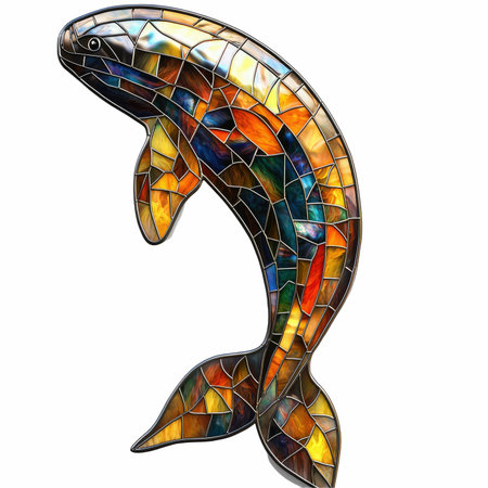 Stained glass Letter S in the form of a fish isolated on white backgroundの写真素材