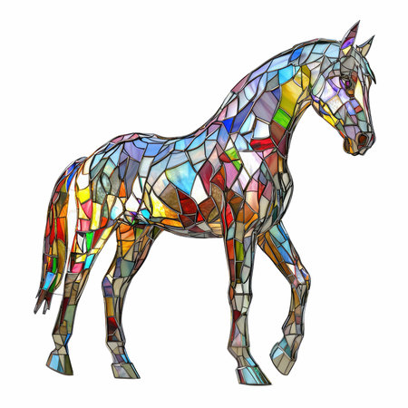Colorful horse on a white background. Vector illustration. Stained glass.の写真素材