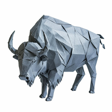 Paper origami buffalo isolated on white background. 3d illustration.の写真素材