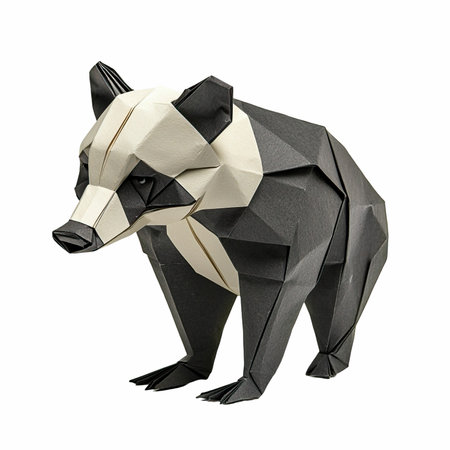 Paper origami bear isolated on white background. 3d illustration.の写真素材