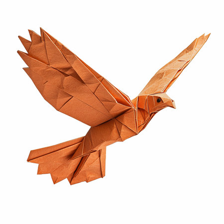 Origami bird made of paper isolated on white background. 3d illustration.の写真素材
