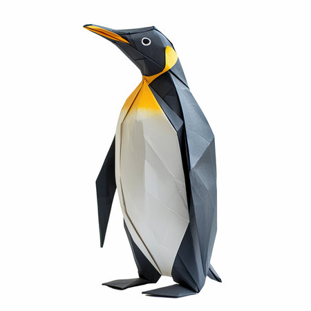 Origami penguin isolated on white background.の写真素材