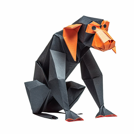 Paper origami monkey isolated on white background. Clipping path included.の写真素材