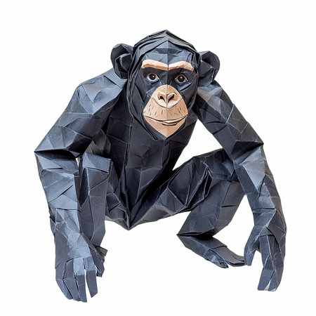 Black origami monkey isolated on white background. 3d illustration.の写真素材