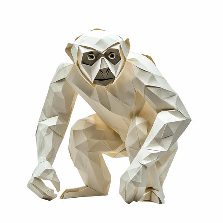 Low poly origami monkey isolated on white background. 3D rendering.の写真素材