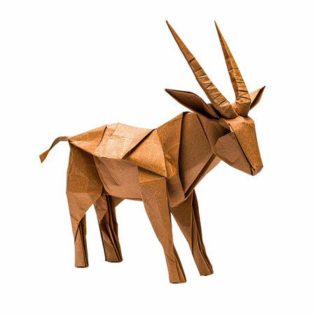 Paper origami antelope isolated on white background with clipping path.の写真素材