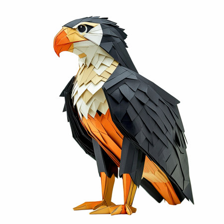 3D digital render of a black and orange eagle isolated on white backgroundの写真素材