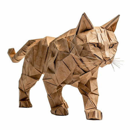Paper origami cat isolated on white background. 3d rendering.の写真素材