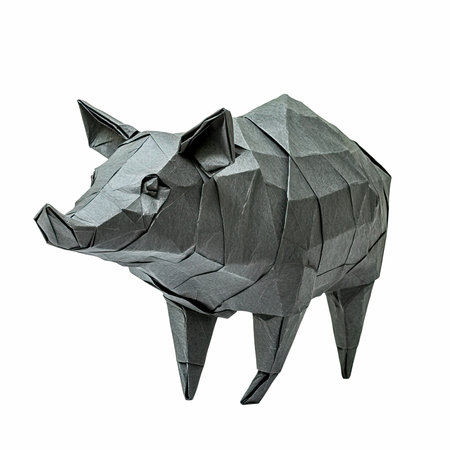 Paper origami pig isolated on white background. 3d rendering.の写真素材