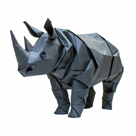 origami rhinoceros isolated on white background with clipping pathの写真素材