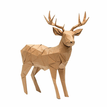 Polygonal paper deer isolated on white background. 3d illustrationの写真素材