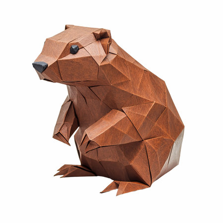 Origami brown bear isolated on white background. 3d illustration.の写真素材