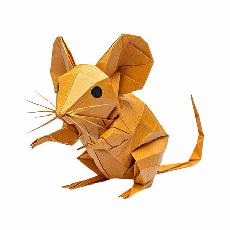 Origami paper mouse isolated on white background. 3d illustration.の写真素材