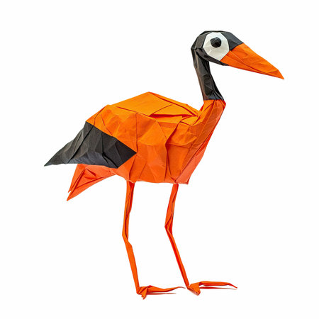 Flamingo origami isolated on white background. 3D rendering.の写真素材