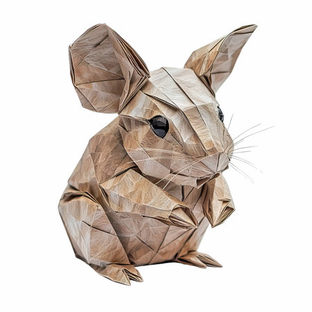 Crumpled paper rabbit isolated on white background with clipping path.の写真素材