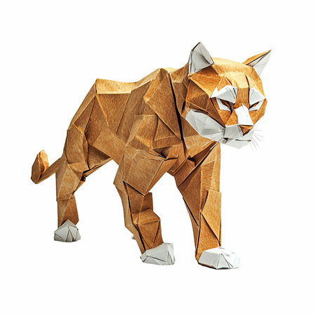 Origami paper cat isolated on white background. 3d rendering.の写真素材