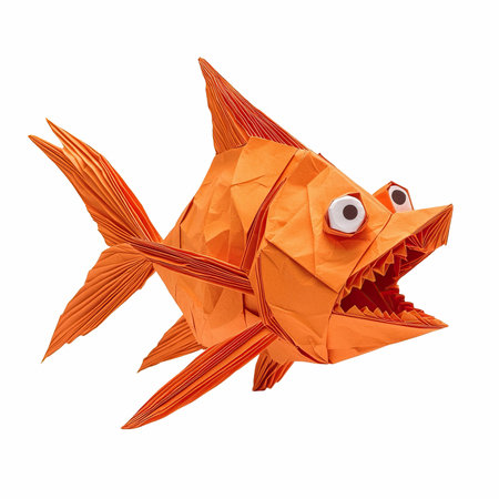 Orange paper fish isolated on white background, clipping path included. 3d illustration
