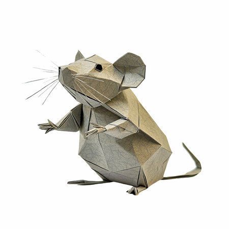 Origami paper mouse isolated on white background. 3D illustration.の写真素材