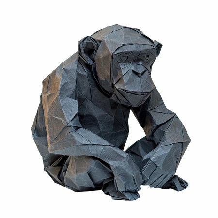Monkey made of crumpled paper isolated on white background.の写真素材