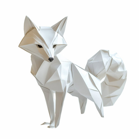 Paper origami fox isolated on white background. 3d rendering.の写真素材