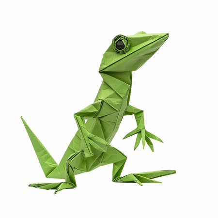 Green frog origami isolated on white background. 3d illustration.の写真素材