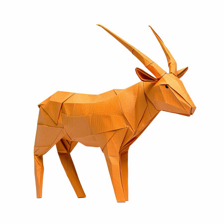 Paper origami antelope isolated on white background with clipping path.の写真素材