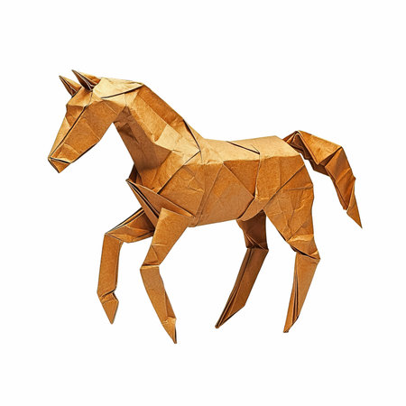 Origami paper horse isolated on white background. 3d rendering.の写真素材