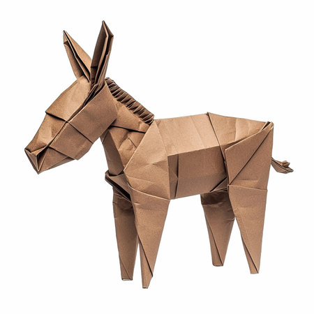 Paper brown donkey origami isolated on white background with clipping path.の写真素材