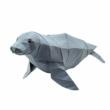 Origami paper sea lion isolated on white background. 3d illustrationの写真素材